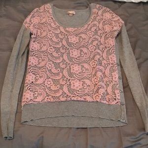 grey and pink sweater